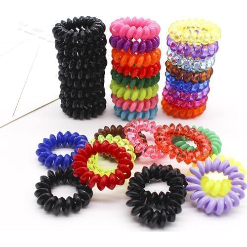 8 pcs Hot Sale 4cm High Quality Hair Scrunchie Transparent Telephone Wire Elastic Hairbands for Children in Small