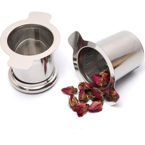 Double Handles Tea Infuser with Lid Stainless Steel Fine Mesh Coffee Filter Teapot Cup Hanging Loose Leaf Tea Strainer