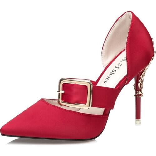 2019 New French Girl Stiletto Sandals Women High Heels Patent Leather Shallow Hollow Hollow Pointed Toe Shoes