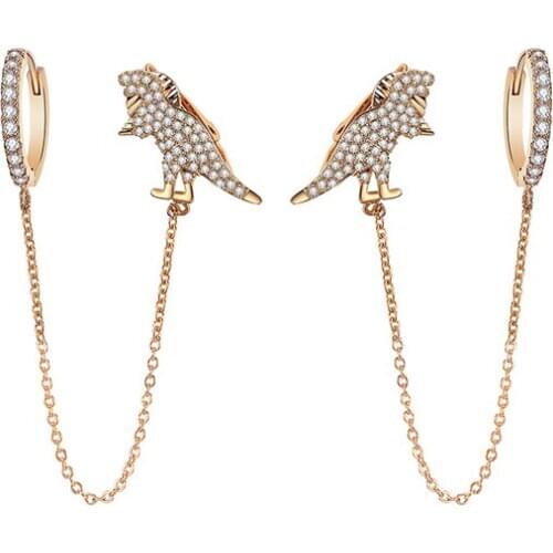 2019 New Fashion Tassel Chain CZ Earrings For Women Punk Cute Dinosaur Ear Cuff Clip on Earrings Female Jewelry