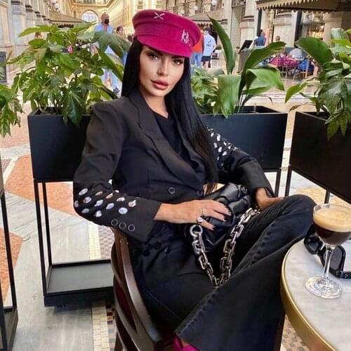 Women White Hollow Out Double Breasted Blazer New Lapel Long Sleeve Slim Jacket Casual Fashion Female Autumn 2021 Clothing