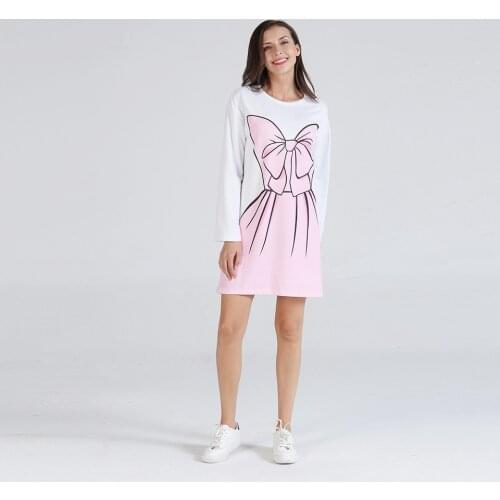 Fashion 2019 New Summer Dress Women Cute Bow-knot Print Dress Longsleeve Short Beach Dress Spring Casual Shift Dresses Vestido