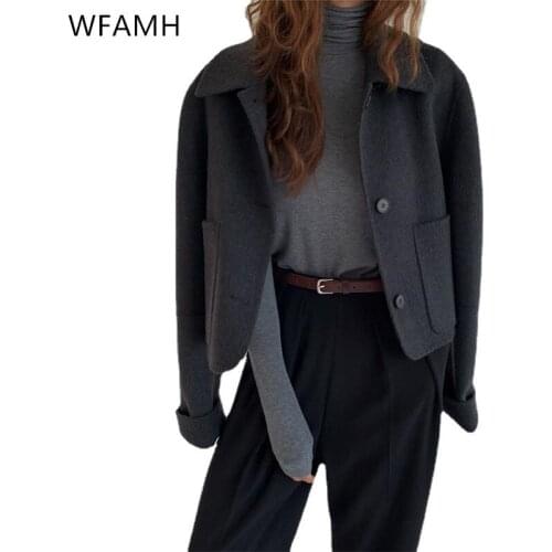 2021 new style autumn and winter double-sided woolen wool short lapel three-button cashmere woolen coat women Polyester Casual