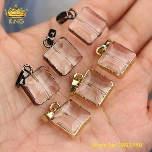 10pcs 14mm Faceted Square Glass Beads Pendants for Necklace,Bezel Glass Crystals Plated Gold/Gunmetal Charms DIY Earrings ZJC01