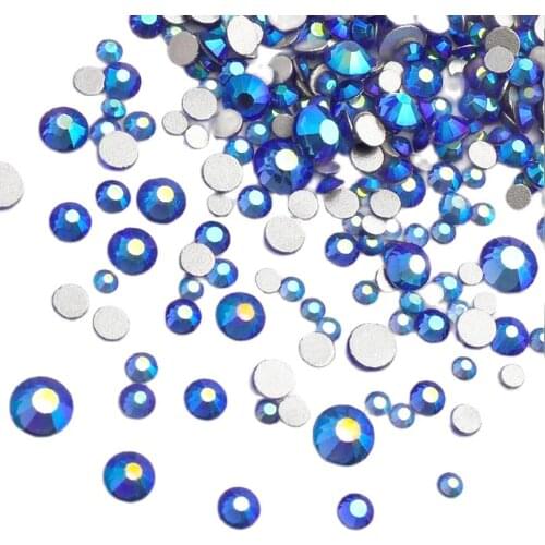 1440Pcs (6 sizes ) Sapphire AB FlatBack Rhinestones For Nail Art CRYSTALS Elements Mix 6 sizes Round Beads Flatback Glass Charms