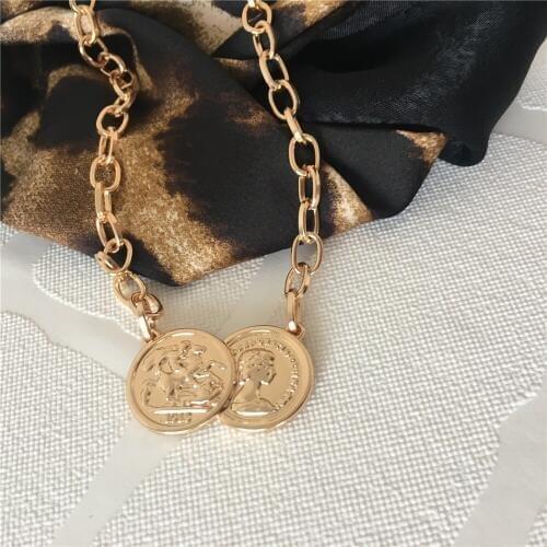 2019 Chic Gold color Twin Coin Collar Necklace for women Feminist high quality