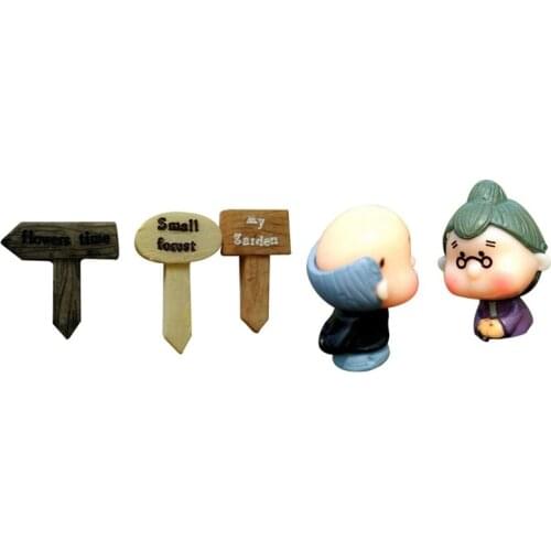 2x Miniature Fairy Garden Grandpa & Grandma Ornament Dollhouse Plant Pot Figurine DIY Outdoor Decor Home Decoration & 3-Piece Mi