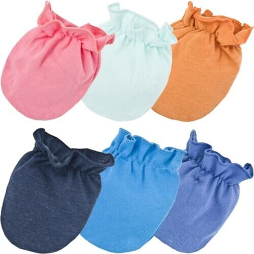 3 pairs/pack Girls Boys Newborn Baby Gloves Anti Scratching Face Infant Hand Protection Soft 100% Cotton Mittens Solid Colors