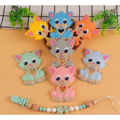 Kovict 5/10pcs Baby Silicone Teether Cartoon Cat Food Grade Silicone Rodent Teething Toy For Teeth Tiny Rod Baby Teether Gift