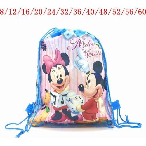 8/60Pcs Cute Disney Mickey Mouse Theme Drawstring Bags Boy Non-woven Fabrics Bag Kid Birthday Mickey Gift Bag String Bags Supply