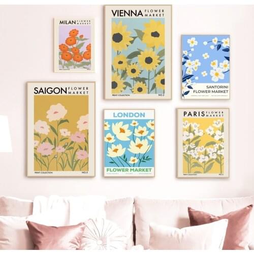 Abstract Colorful Daisy Flower Pattern Nordic Posters And Prints Wall Art Canvas Painting Wall Pictures For Living Room Decor