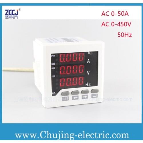 AC0-50A,AC0-450V,50Hz single phase Wide range digital multifunction panel meter A,V,Hz meter with current transformer