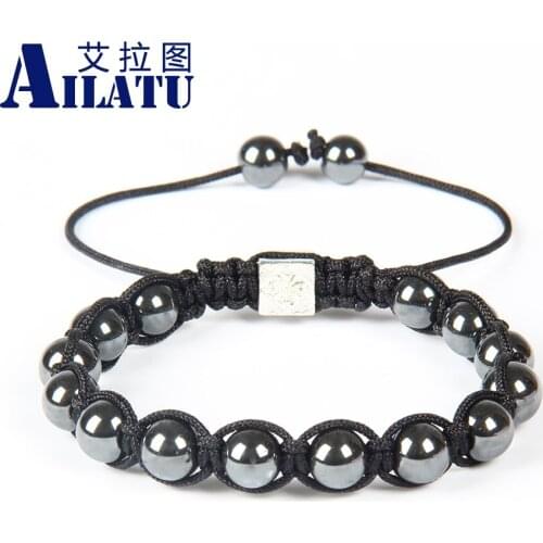 Ailatu Wholesale Free Shipping Best Sell 8mm Fashion Mens Macrame Hematite Beads Bracelet, Exquisite Gift
