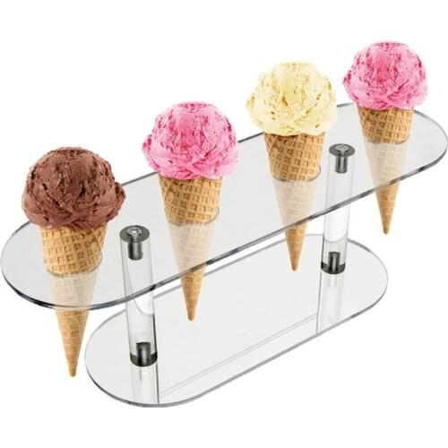 4 Holes Acrylic Ice Cream Cone Holder Tray Sushi Roll Display Stand Rack Dessert Shelf Wedding Party Birthday Decor