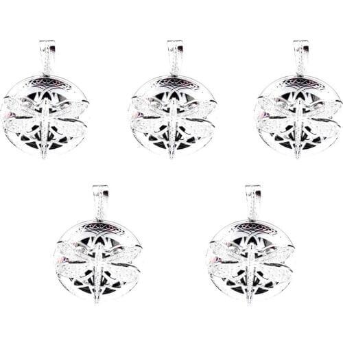 5pcs K494 Dragonfly Design Cage Jewelry Making Supplies Essential Oil Diffuser Aromatherapy Locket Cage Women Girl DIY Jewelry