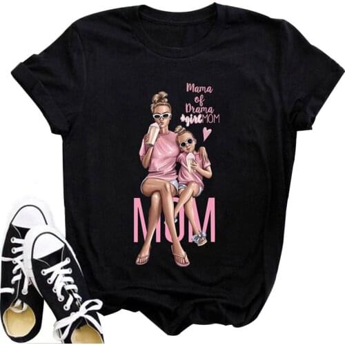 Girl Mom T shirt Women Mothers Love Print Black T-shirt Harajuku Mama T Shirt Vogue Tops tee shirt Soft T-shirt Femme T-shirt