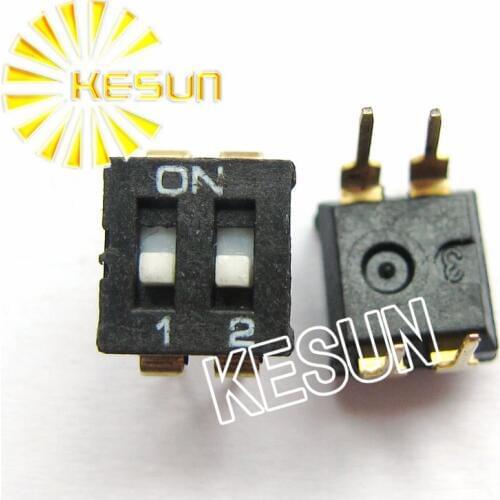 China Quality KI-02 Black 2P DIP Switch 2.54mm 2 Position IC Encoder Switch Slide Switch KI-02H x 100PCS