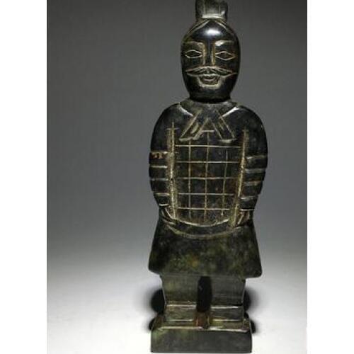 Chinese 100% Natural Black Jade Carved Qin Terra-Cotta Warriors And Horses Figurines Ancient Samurai Statue Soldiers Statue