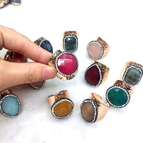 Multicolor Quartz Ring Stone Crystal Gold-color Adjustable Ring Irregular Crystal Finger Rings Women Trendy Jewelry
