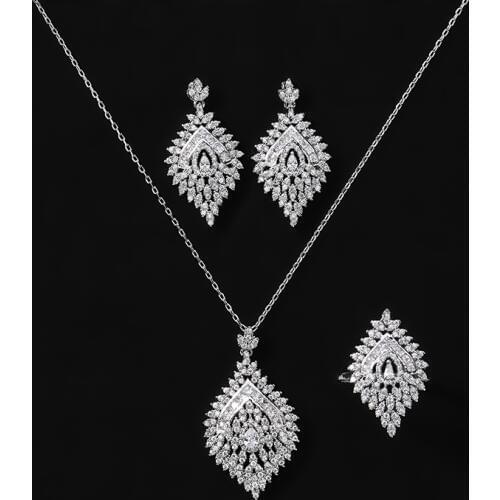 Jewelry Set HADIYANA Classic Waterdrops Design Necklace Earrings And Ring Set For Women Party Or Wedding CN824 Conjunto de joyas