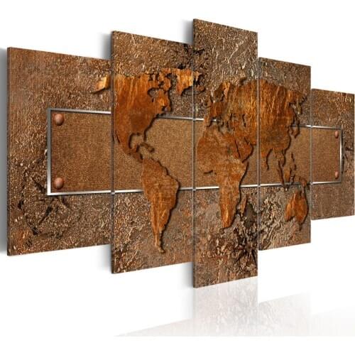 Brown Escape Map Abstract Canvas Painting Classical World Map Print On Canvas for Office Room Picture Wall Art Cuadros Decor