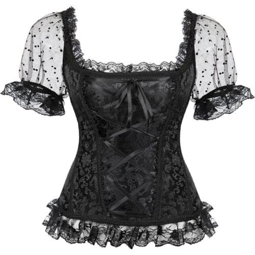 Corsets Bustiers 6XL Women Sexy Goth Wide Strap Wedding Corselet Breathable Lace Trim Overbust Femme Top Holiday Party Clubwear