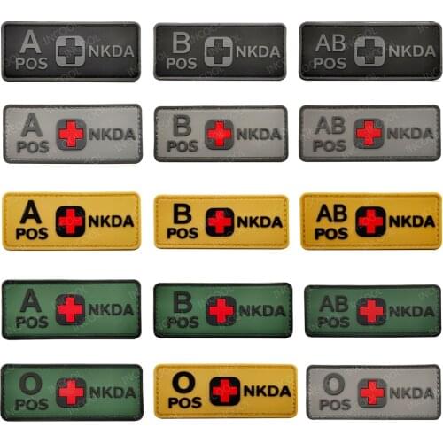 Blood A B AB O Positive POS Medical Cross NKDA Rubber Patches Tactical Military Patch Decorative PVC Badges Glow In Dark