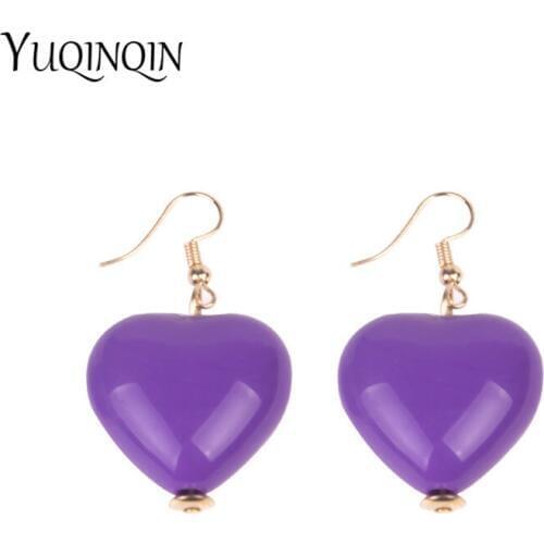 Trendy Long Heart Pendant Resin Earring for Women Big Acrylic Metal Dangle Drop Earrings for Girls Fashion New Jewelry Brincos
