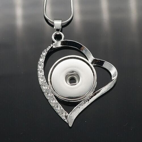 Fashion Rhinestone hollow heart snap necklace snake chain 60cm fit 18MM snap buttons jewelry wholesale DJ0051