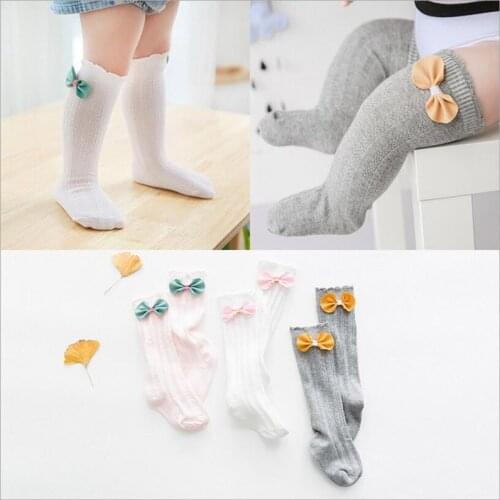 Toddler Girl Socks Cute Baby Kids Long Booties Vertical Striped Socks Children Knee High with Bows Princess Socks
