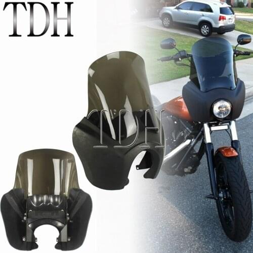 Motorcycle Retro Front Headlight Fairing Clear/Smoke Windshield Deflector Hardware Kit For Harley Dyna Fat Bob FXDXT FXR 87-2017