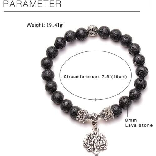 Charm tree of life pendant jewelry 8 mm natural lava white various stone beads beaded bracelet for unisex men women daily 2021