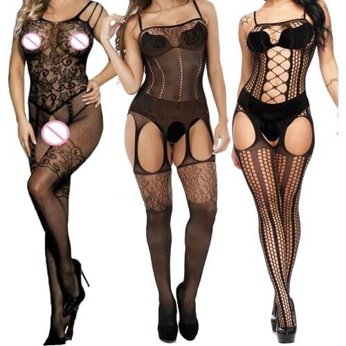 Porn Sexy Underwear Bodystockings Spaghetti Strap Hot Lingerie Exotic Tight Bodysuit Baby Doll Women Fishnet Open Crotch Mujer