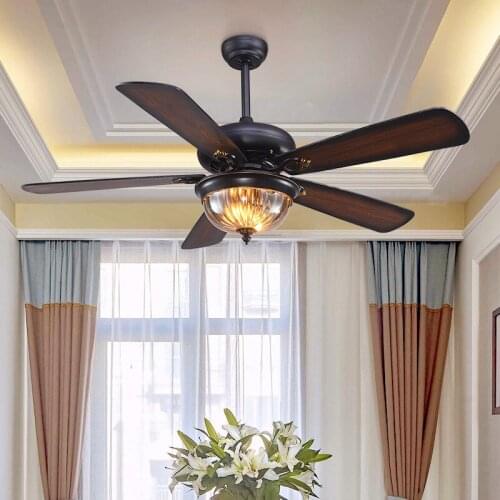 American retro ceiling fan lamp, fan lamp, living room, bedroom, electric fan lamp, household led wood leaf dining room, ceiling