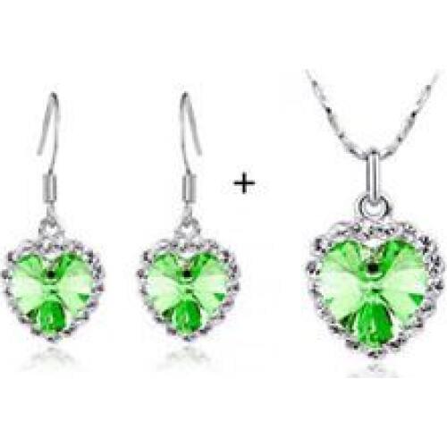 QiLeSen Fine jewelry 925 sterling silver suitable for ladies wedding set, Love crystal fruit green Necklace Earring Set YW148