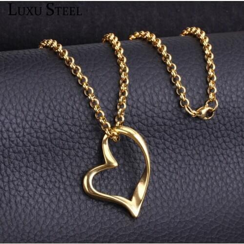 LUXUSTEEL Gold Heart Pendant Necklaces Collars Choker Accessories Stainless Steel Long Link Chains Necklaces Christmas Gift