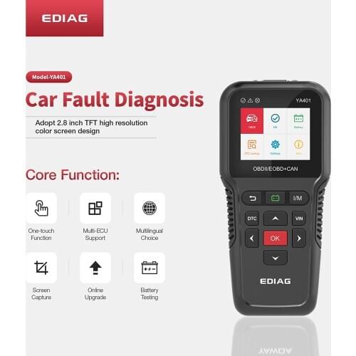 OBDII Code Reader YA401 Scanner Tool Support Free Update Full OBD2 Functions Battery Check PK KW850 CR3008 Auto Code Scanner