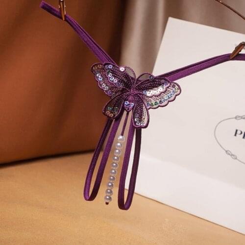 Sexy Open C Thong Low Waist Embroidery Butterfly Pearl Panties Sexy Womens Underwear Sexy Thong Womens Sexy Open Underwear