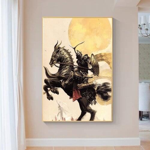 SP067 Silk Cloth Wall Poster fantasy warrior man and horse rear Art Home Decoration Gift