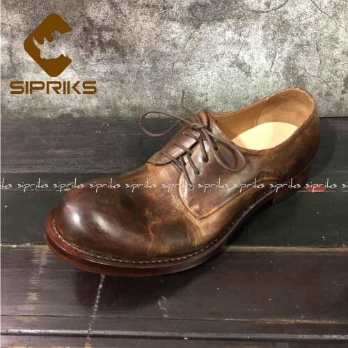 Sipriks Unique Designer Retro Genuine Leather Classic Shoes Mens Sewing Welted Gents Suit Shoes High Temperature Production 45