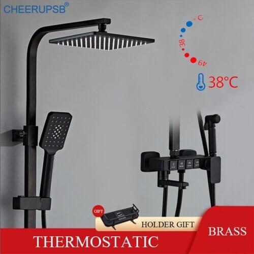 Thermostatic Shower Set Bathroom Wall Mount Rainfall Shower System Hot Cold Mixer Bath Faucet Sky SPA Rain Bathtub Bidet Taps