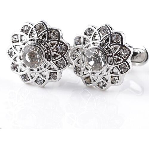 Fashion High Quality Creative Flower Shape Crystal Cufflinks Classic Business Shirt French Cuff Link Charm Jewelry Gift Hot Sale