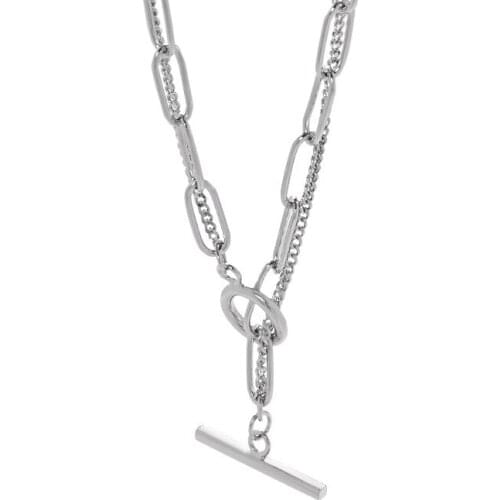 S925 sterling silver thick chain double-layer necklace female European OT buckle hip hop item jewelry Chunky Chain Necklaces