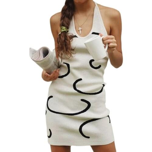 2021 Summer Knitting Halter Sexy Mini Dress for Women Sleeveless Backless Sweaters Dresses Outfits Bodycon Dress