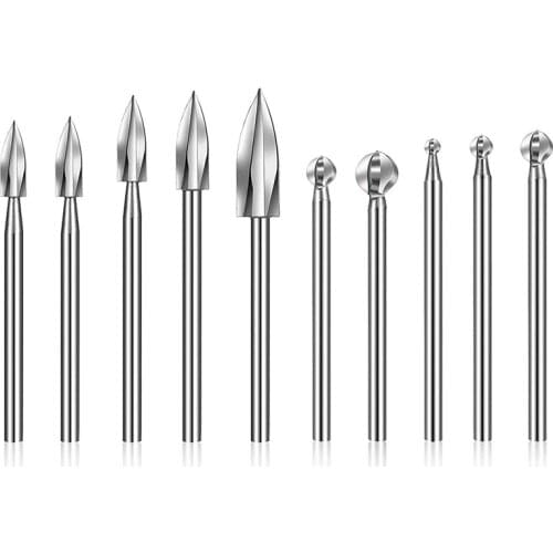 10 Pieces Wood Carving Bits Engraving Drill Accessories Shank Round Nose Cove for Carving Drill Bit for Rotary Tools