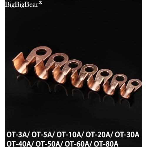 10pcs OT Type 3A 5A 10A 20A 30A 40A 50A 60A 80A Wire Terminal Red Copper Bare Nose Lugs Crimp Open Mouth Cable Connector Splice