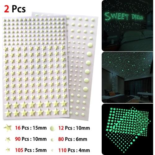 202 pcs/set 3D Bubble Luminous Stars Dots Wall Sticker kids room bedroom home decoration decal Glow in the dark DIY Stickers
