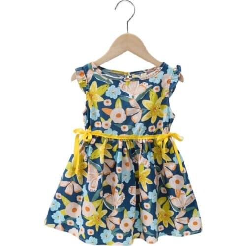 2021 New Summer Toddler Baby Kids Girls Sleeveless Ribbons Bow Floral Dress Princess Dresses Girls Clothing Kids Casual Dresses