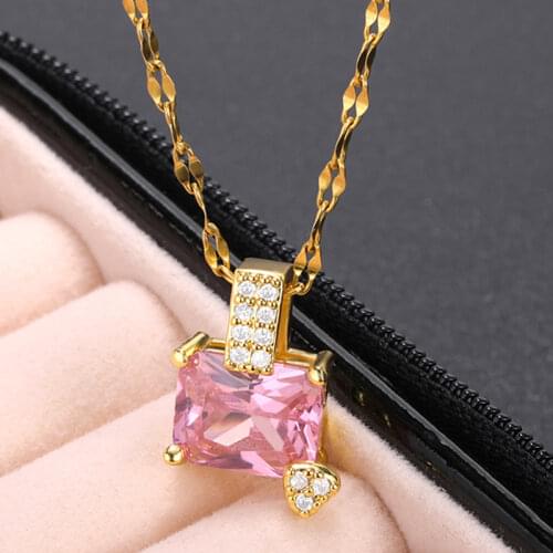 2021 Necklace for Women Cute Pink Zircon Sugar Cubes Shape Vintage Pendant Womens Neck Chain Choker Charm Luxury Female Gifts