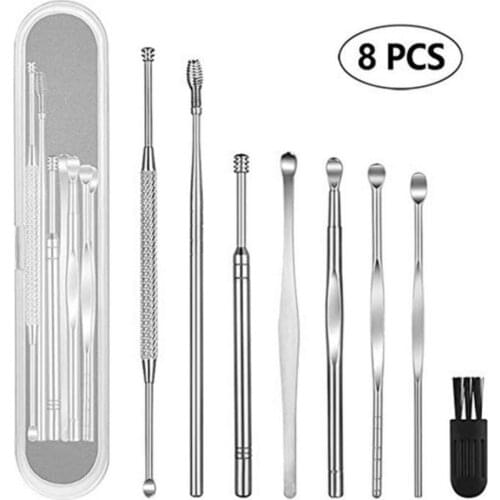 8pcs Ear Pick Cleaning Set Health Care Tool Ear Wax Remover Cleaner Ear Spoon Cleaning Ears Curette Kit